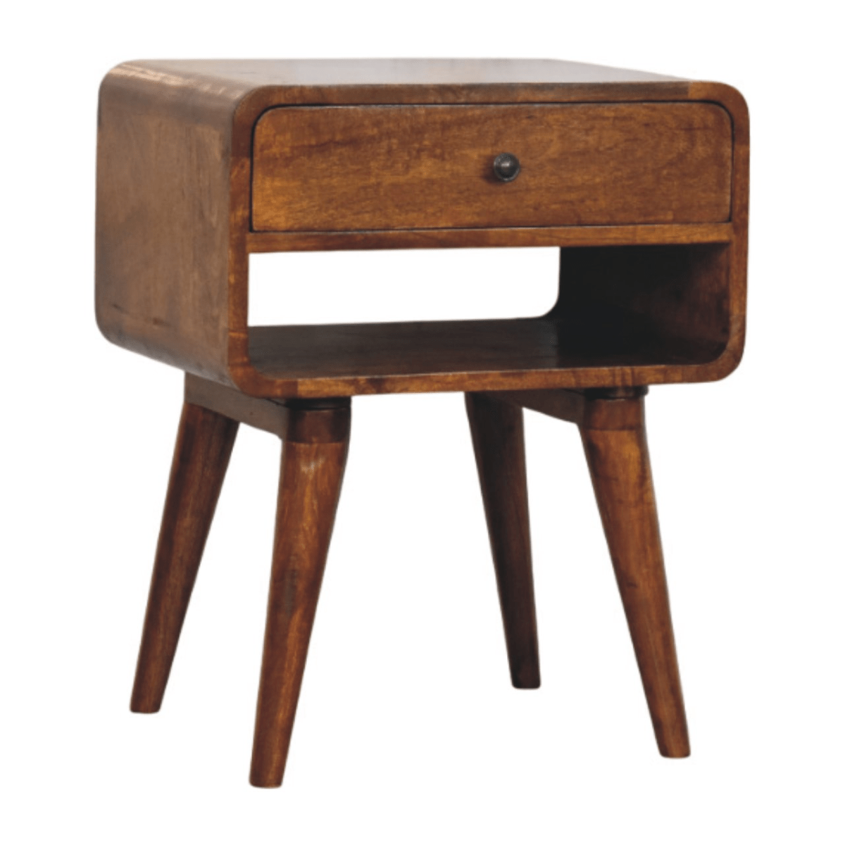 Artisan Furniture Solid Wood Avora Chestnut Nightstand with Drawer and open slot | Luxury Home Accessories | Heulog Glow