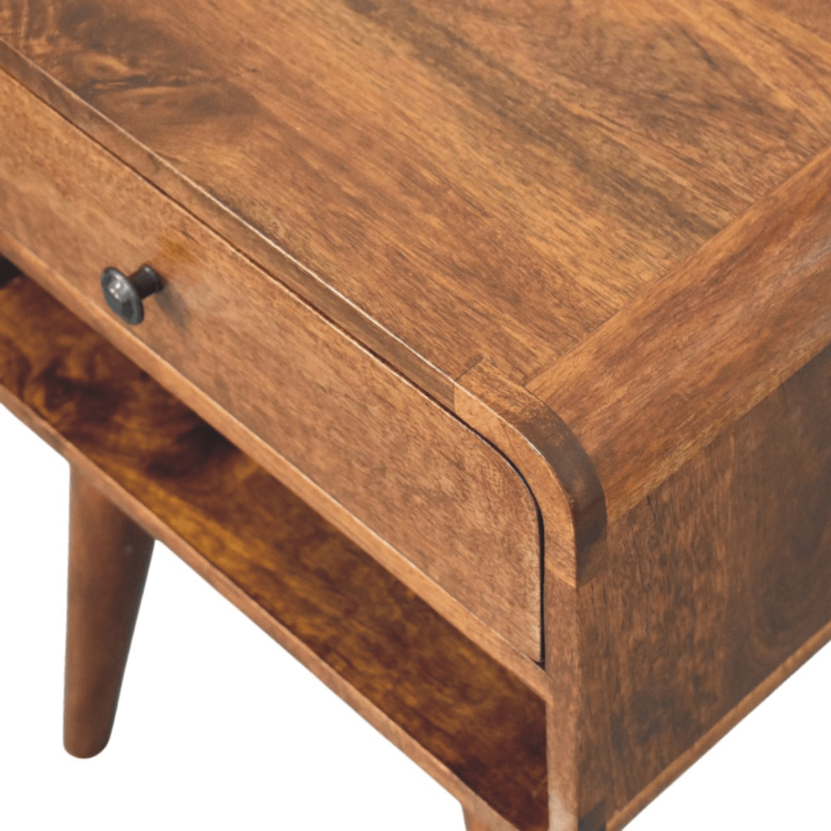 Artisan Furniture Solid Wood Avora Chestnut Nightstand with Drawer and open slot | Luxury Home Accessories | Heulog Glow