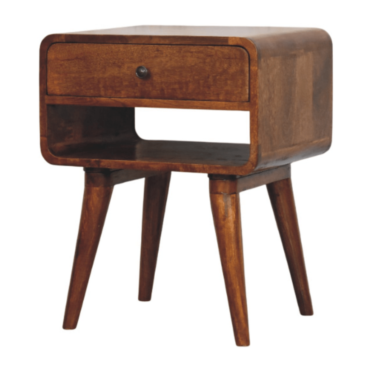 Artisan Furniture Solid Wood Avora Chestnut Nightstand with Drawer and open slot | Luxury Home Accessories | Heulog Glow