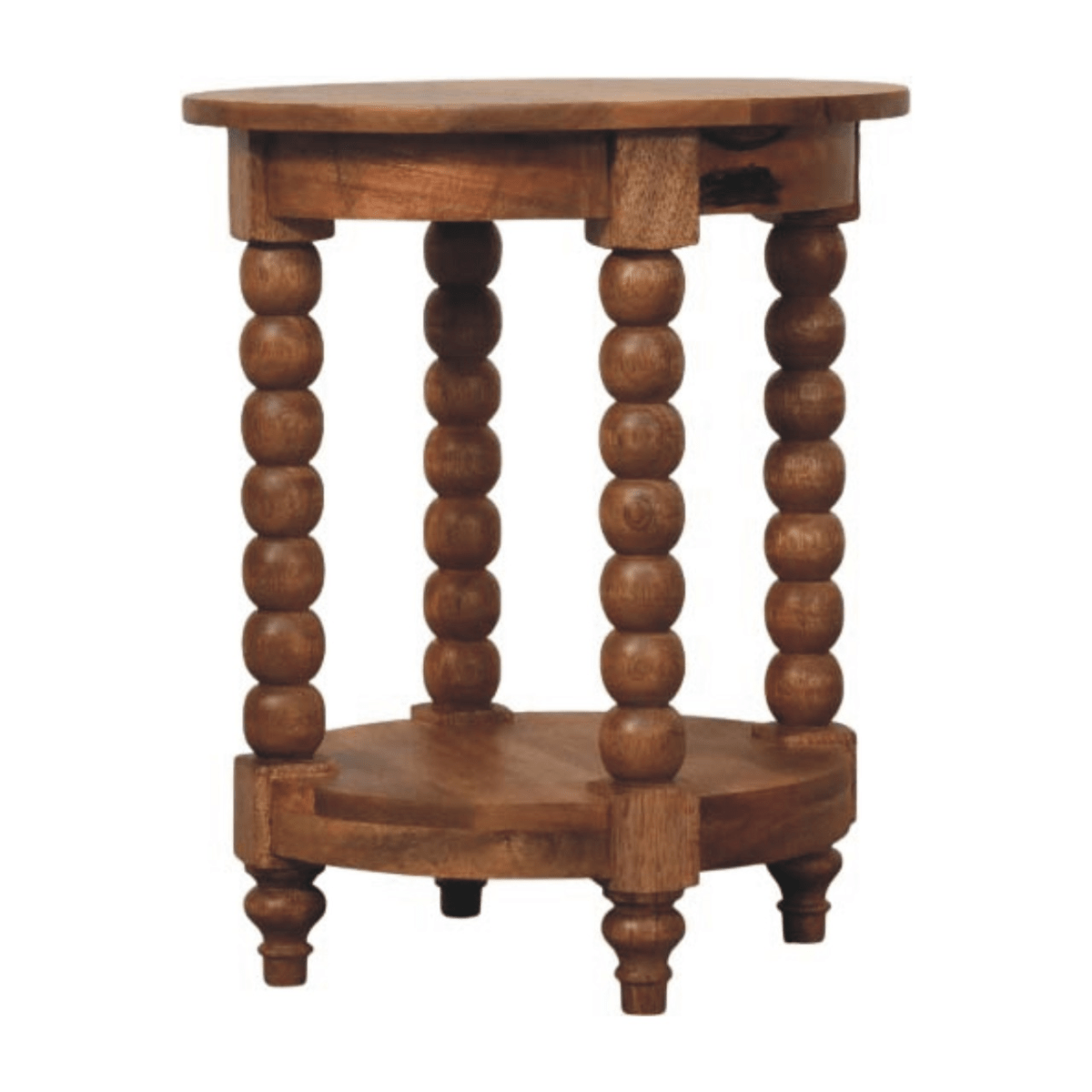 Artisan Furniture Solid Wood Barley Twist Round Side Table, 1 Shelf, Brown | Luxury Home Accessories | Heulog Glow