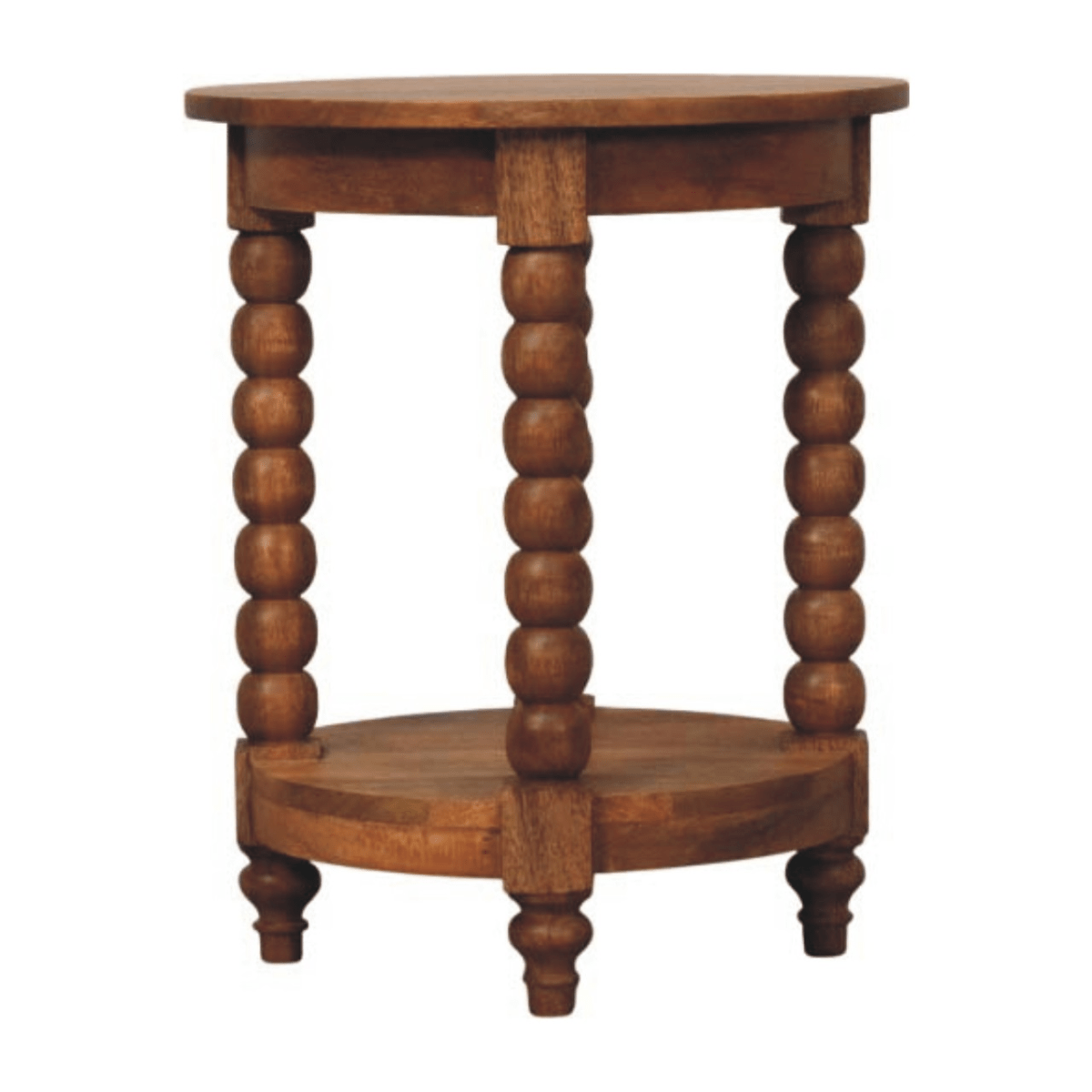 Artisan Furniture Solid Wood Barley Twist Round Side Table, 1 Shelf, Brown | Luxury Home Accessories | Heulog Glow