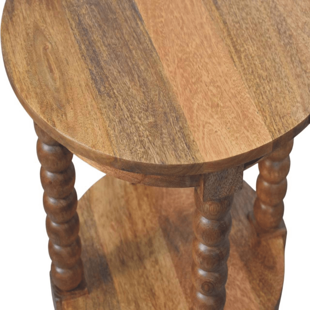 Artisan Furniture Solid Wood Barley Twist Round Side Table, 1 Shelf, Brown | Luxury Home Accessories | Heulog Glow