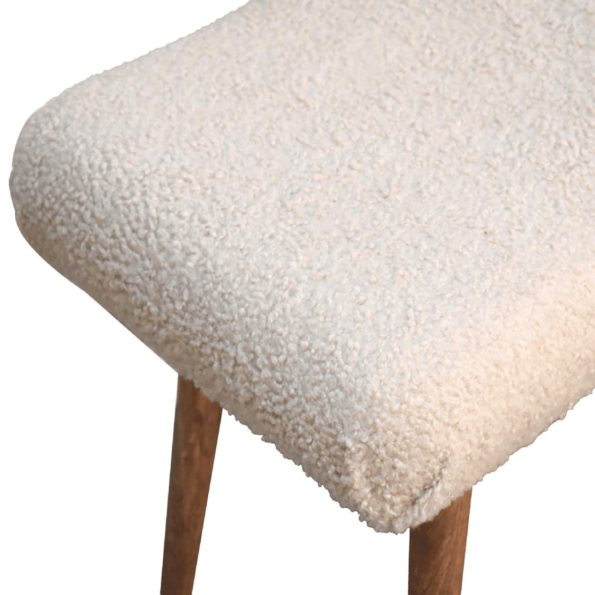 Artisan Furniture Solid Wood Boucle Cream Curved Bench | Luxury Home Accessories | Heulog Glow