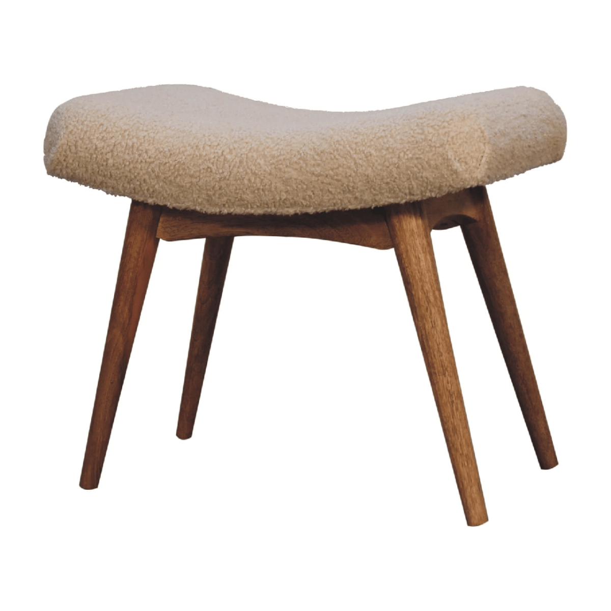 Artisan Furniture Solid Wood Boucle Cream Curved Bench | Luxury Home Accessories | Heulog Glow