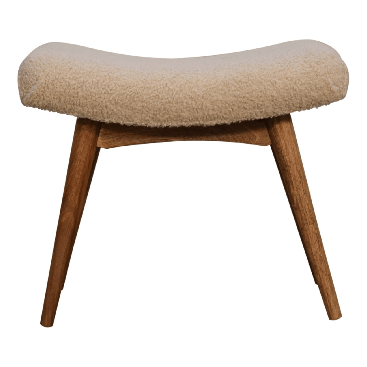Artisan Furniture Solid Wood Boucle Cream Curved Bench | Luxury Home Accessories | Heulog Glow