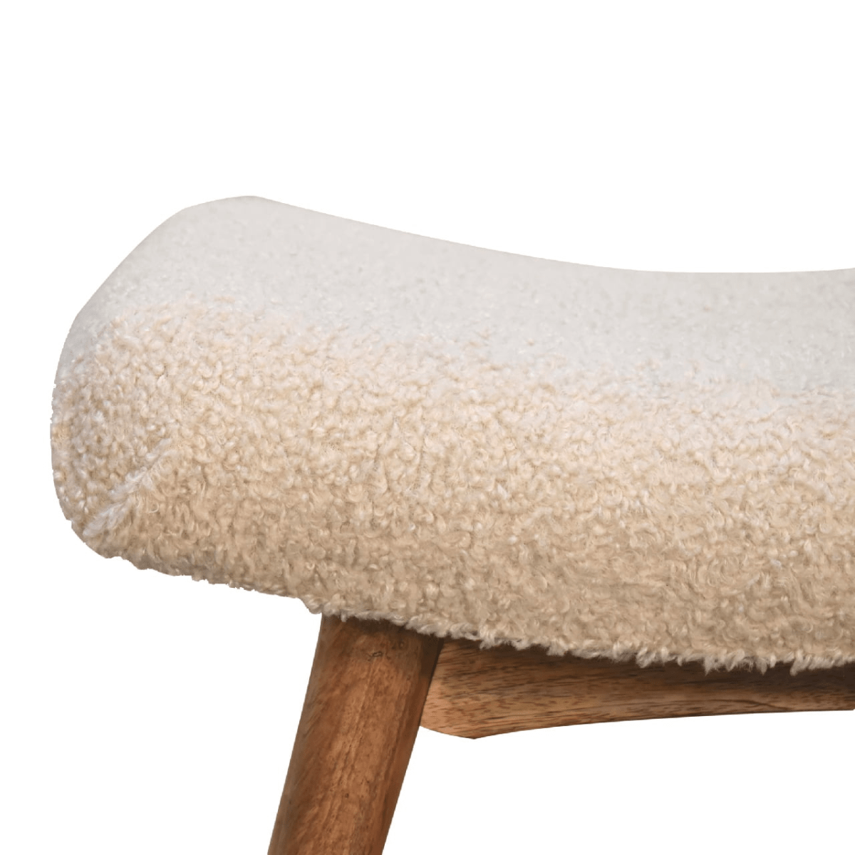 Artisan Furniture Solid Wood Boucle Cream Curved Bench | Luxury Home Accessories | Heulog Glow