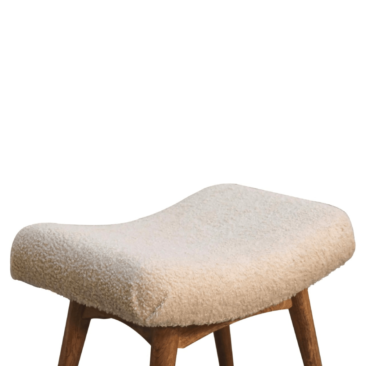 Artisan Furniture Solid Wood Boucle Cream Curved Bench | Luxury Home Accessories | Heulog Glow
