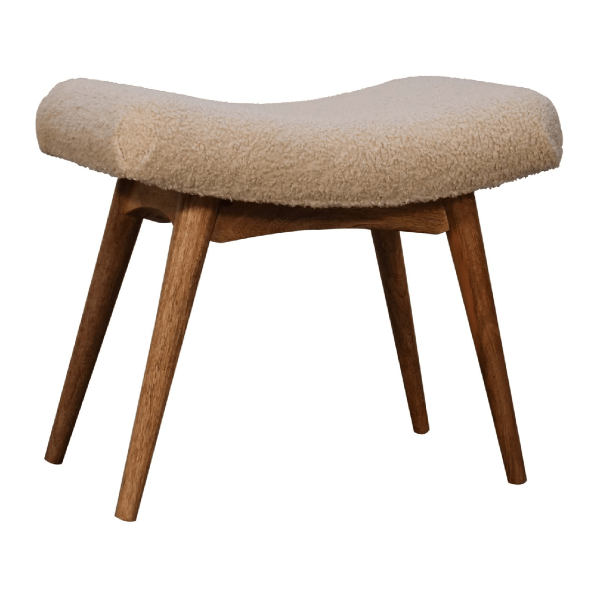 Artisan Furniture Solid Wood Boucle Cream Curved Bench | Luxury Home Accessories | Heulog Glow