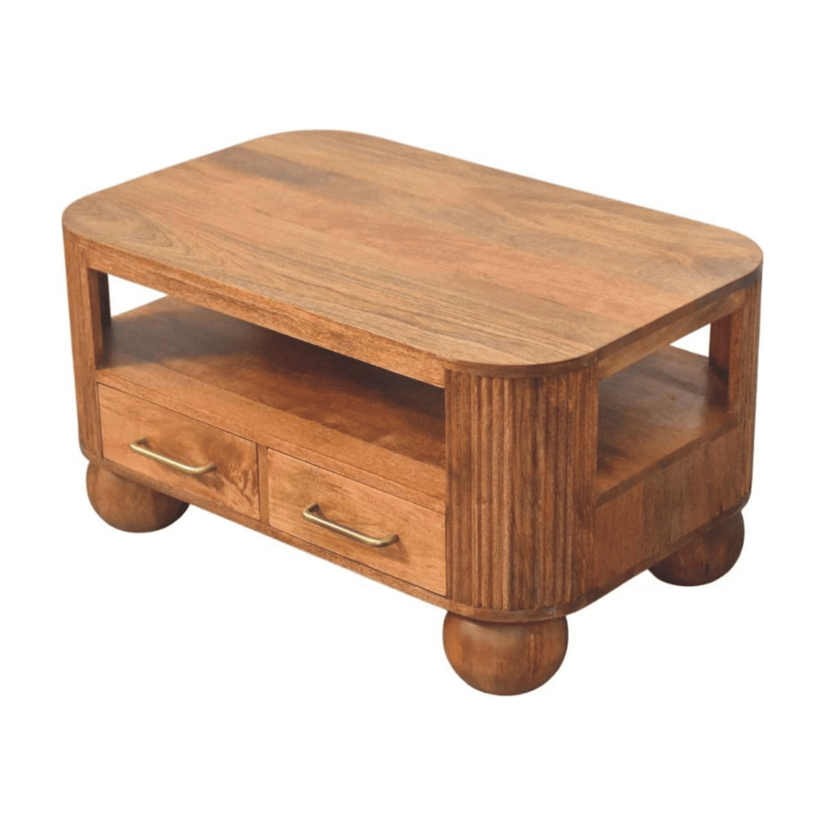 Artisan Furniture Solid Wood Briarwood Fluted Coffee Table, 2 Drawers, 1 Shelf, Beige | Luxury Home Accessories | Heulog Glow