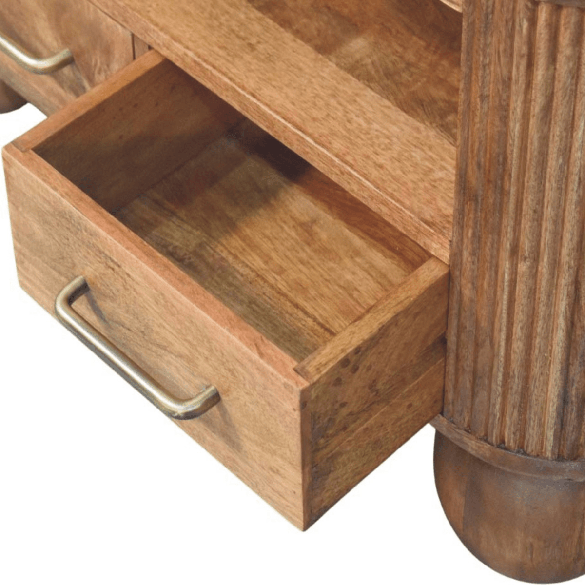 Artisan Furniture Solid Wood Briarwood Fluted Coffee Table, 2 Drawers, 1 Shelf, Beige | Luxury Home Accessories | Heulog Glow