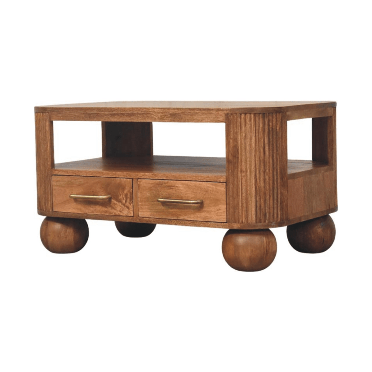 Artisan Furniture Solid Wood Briarwood Fluted Coffee Table, 2 Drawers, 1 Shelf, Beige | Luxury Home Accessories | Heulog Glow