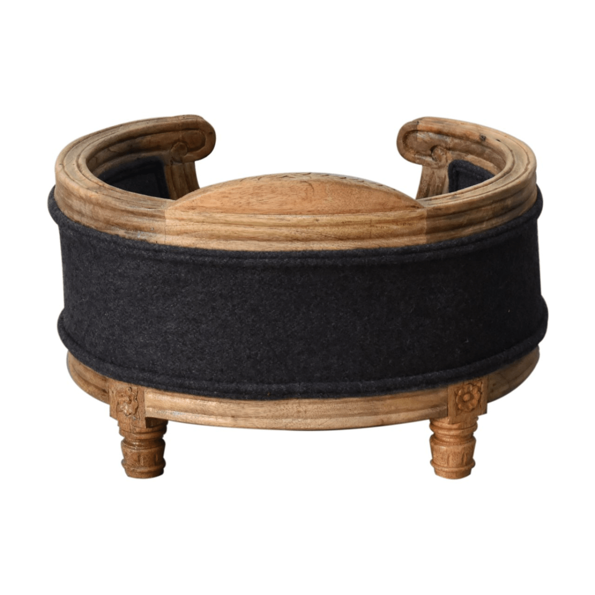 Artisan Furniture Solid Wood Carved Battleship Tweed Pet Bed | Luxury Home Accessories | Heulog Glow