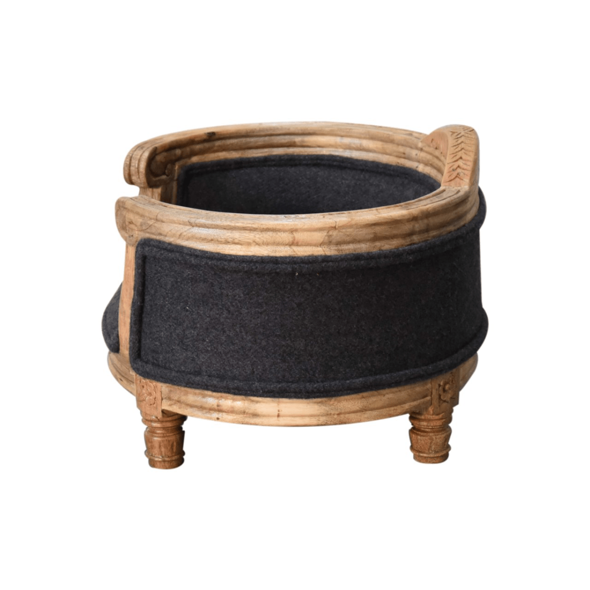 Artisan Furniture Solid Wood Carved Battleship Tweed Pet Bed | Luxury Home Accessories | Heulog Glow