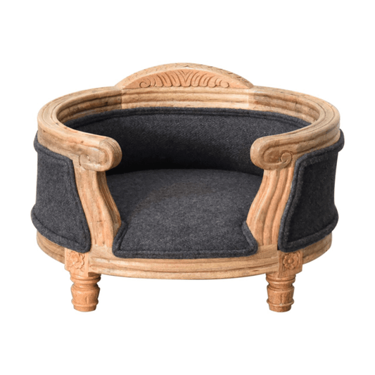 Artisan Furniture Solid Wood Carved Battleship Tweed Pet Bed | Luxury Home Accessories | Heulog Glow