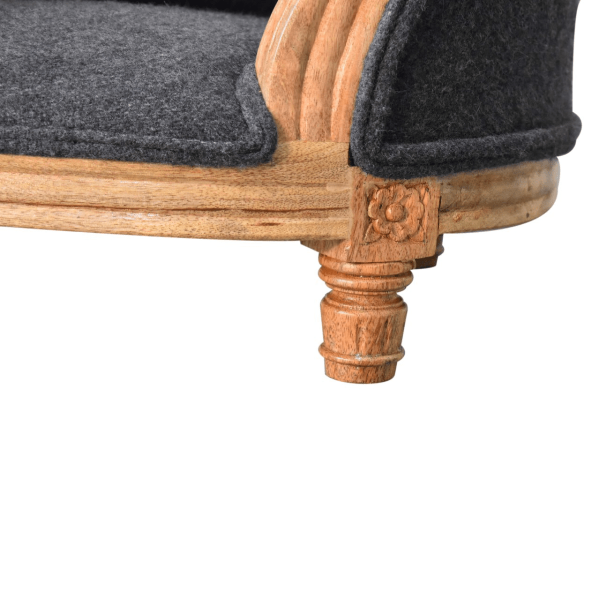 Artisan Furniture Solid Wood Carved Battleship Tweed Pet Bed | Luxury Home Accessories | Heulog Glow
