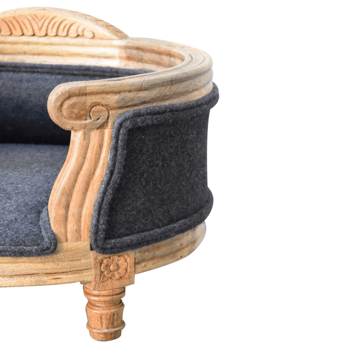 Artisan Furniture Solid Wood Carved Battleship Tweed Pet Bed | Luxury Home Accessories | Heulog Glow