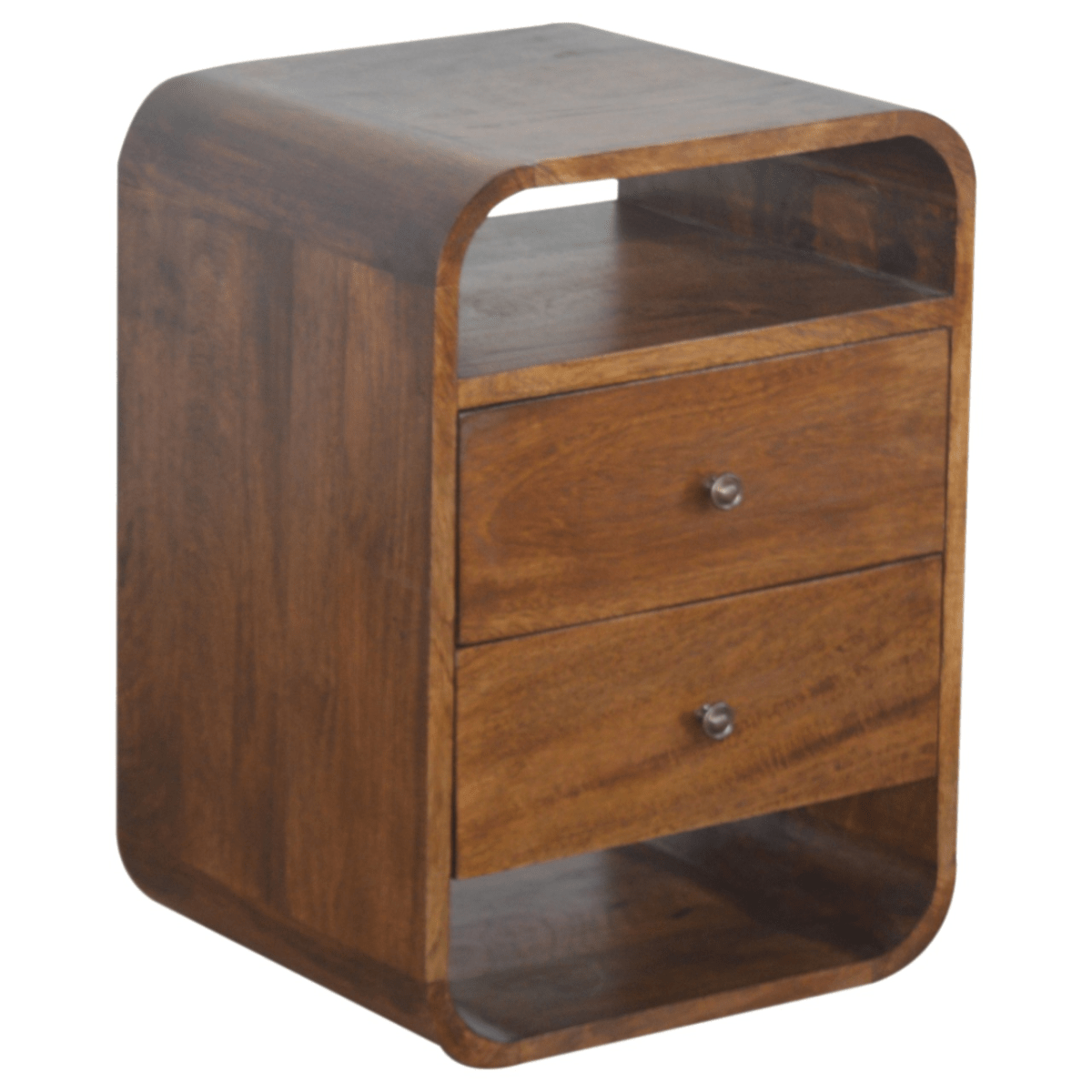 Artisan Furniture Solid Wood Chestnut Curve 2 Drawer Bedside | Luxury Home Accessories | Heulog Glow