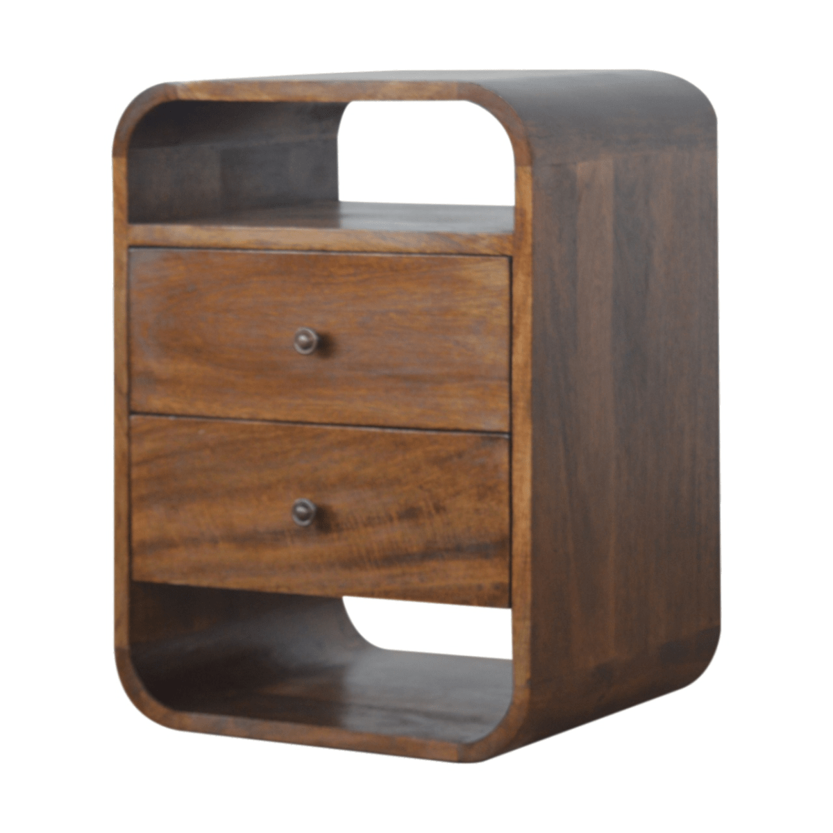Artisan Furniture Solid Wood Chestnut Curve 2 Drawer Bedside | Luxury Home Accessories | Heulog Glow