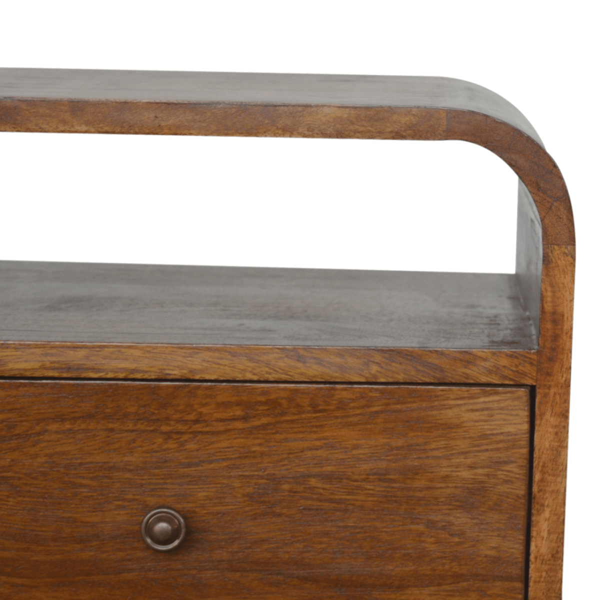 Artisan Furniture Solid Wood Chestnut Curve 2 Drawer Bedside | Luxury Home Accessories | Heulog Glow