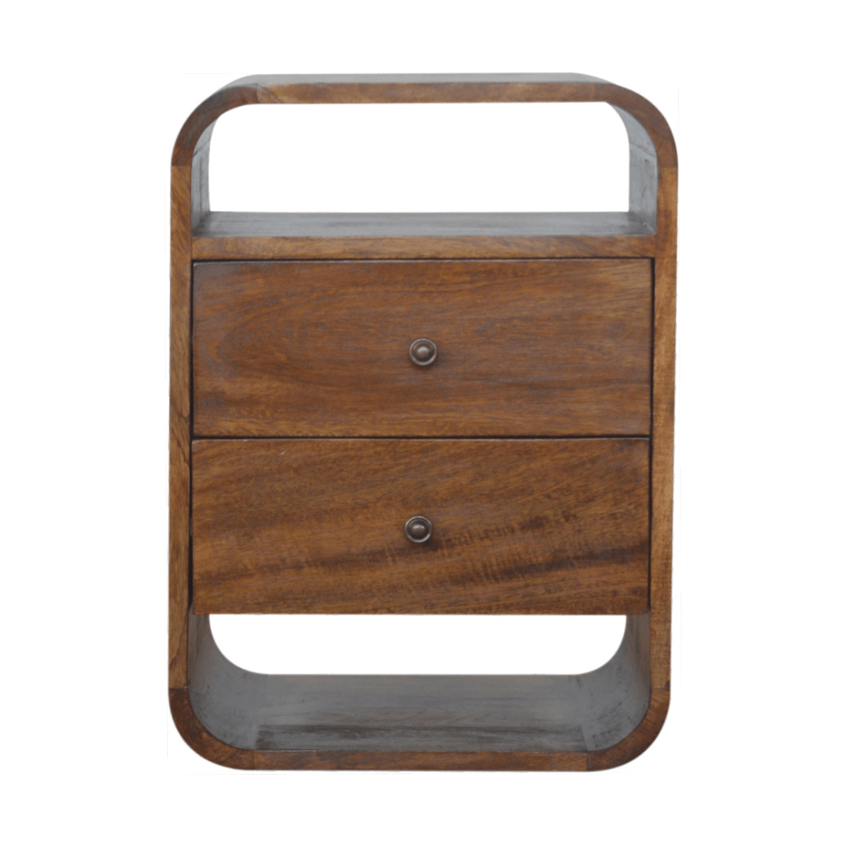 Artisan Furniture Solid Wood Chestnut Curve 2 Drawer Bedside | Luxury Home Accessories | Heulog Glow