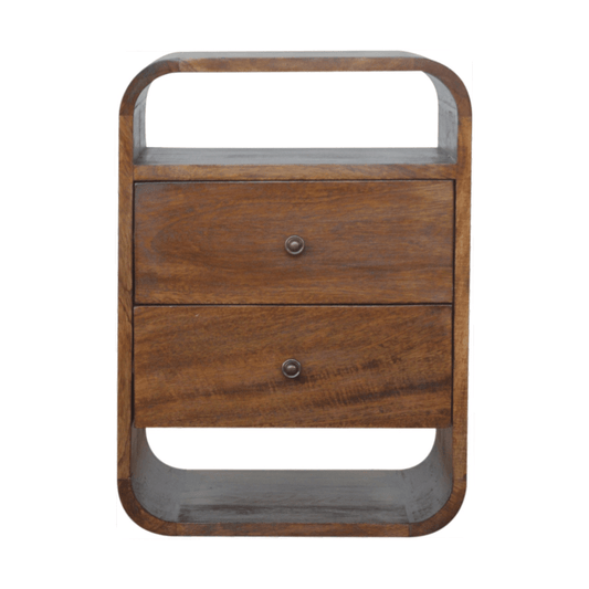 Artisan Furniture Solid Wood Chestnut Curve 2 Drawer Bedside | Luxury Home Accessories | Heulog Glow