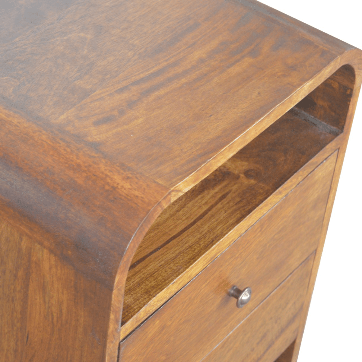 Artisan Furniture Solid Wood Chestnut Curve 2 Drawer Bedside | Luxury Home Accessories | Heulog Glow