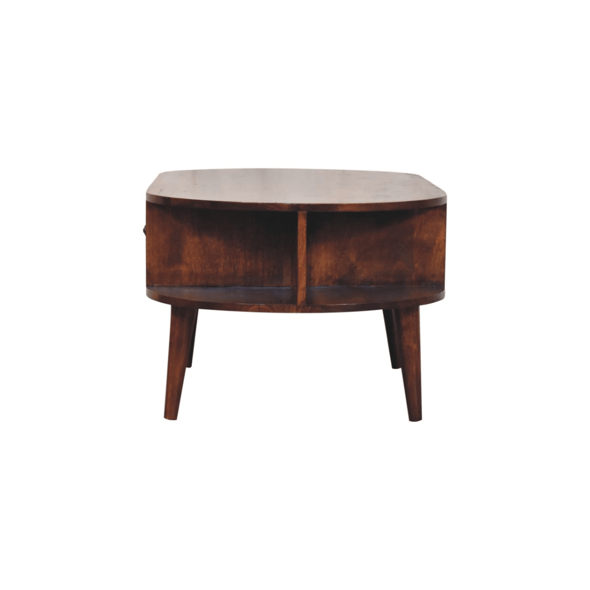 Artisan Furniture Solid Wood Chestnut Oval Coffee Table, 1 Drawer and 2 Open Slots, Dark Brown | Luxury Home Accessories | Heulog Glow