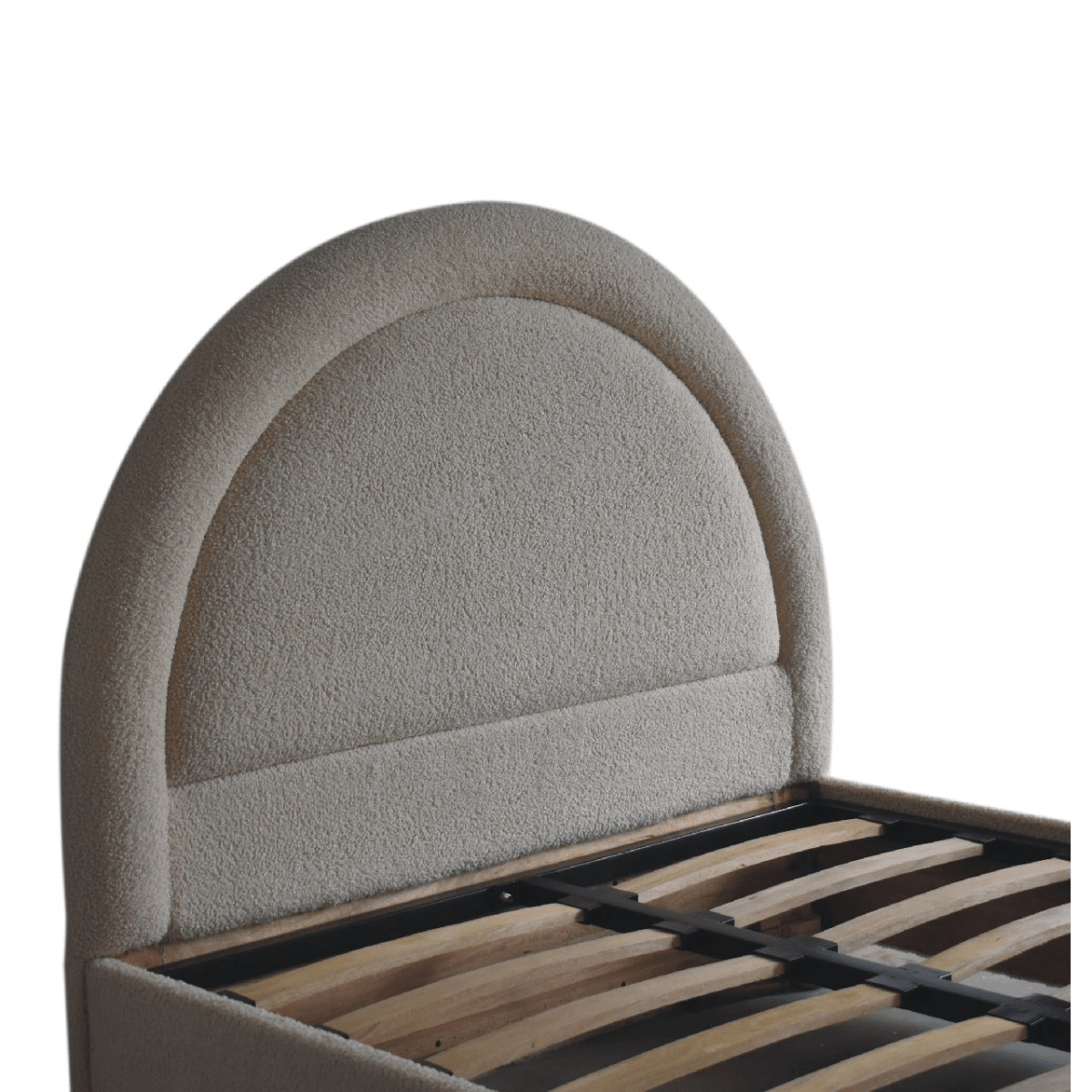 Artisan Furniture Solid Wood Cream Boucle Double Bed | Luxury Home Accessories | Heulog Glow