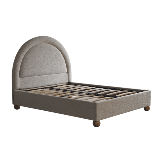 Artisan Furniture Solid Wood Cream Boucle Double Bed | Luxury Home Accessories | Heulog Glow