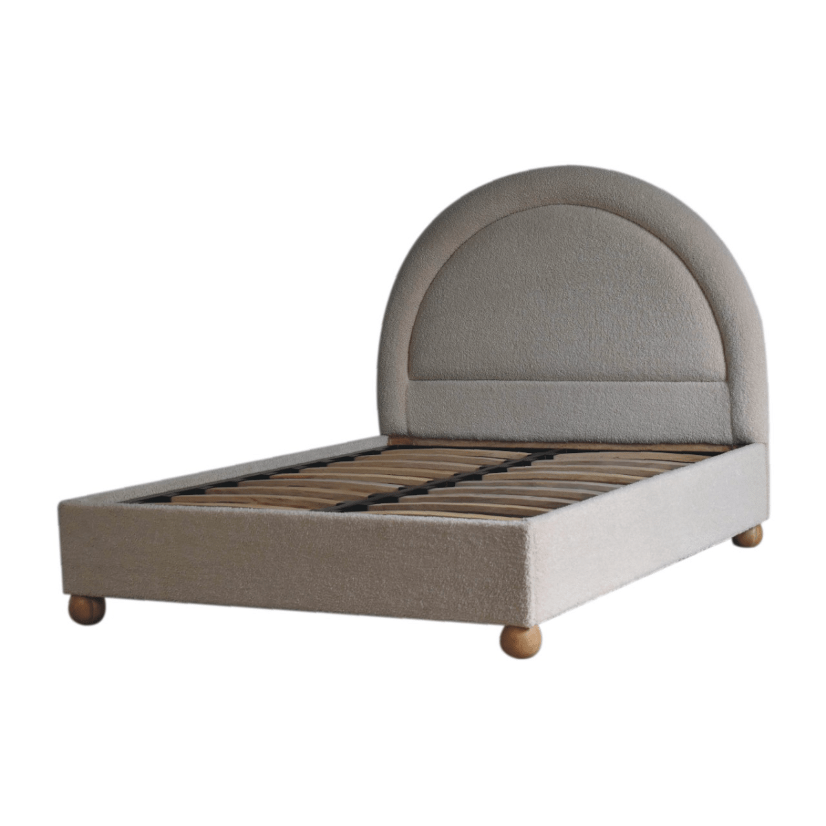 Artisan Furniture Solid Wood Cream Boucle Double Bed | Luxury Home Accessories | Heulog Glow