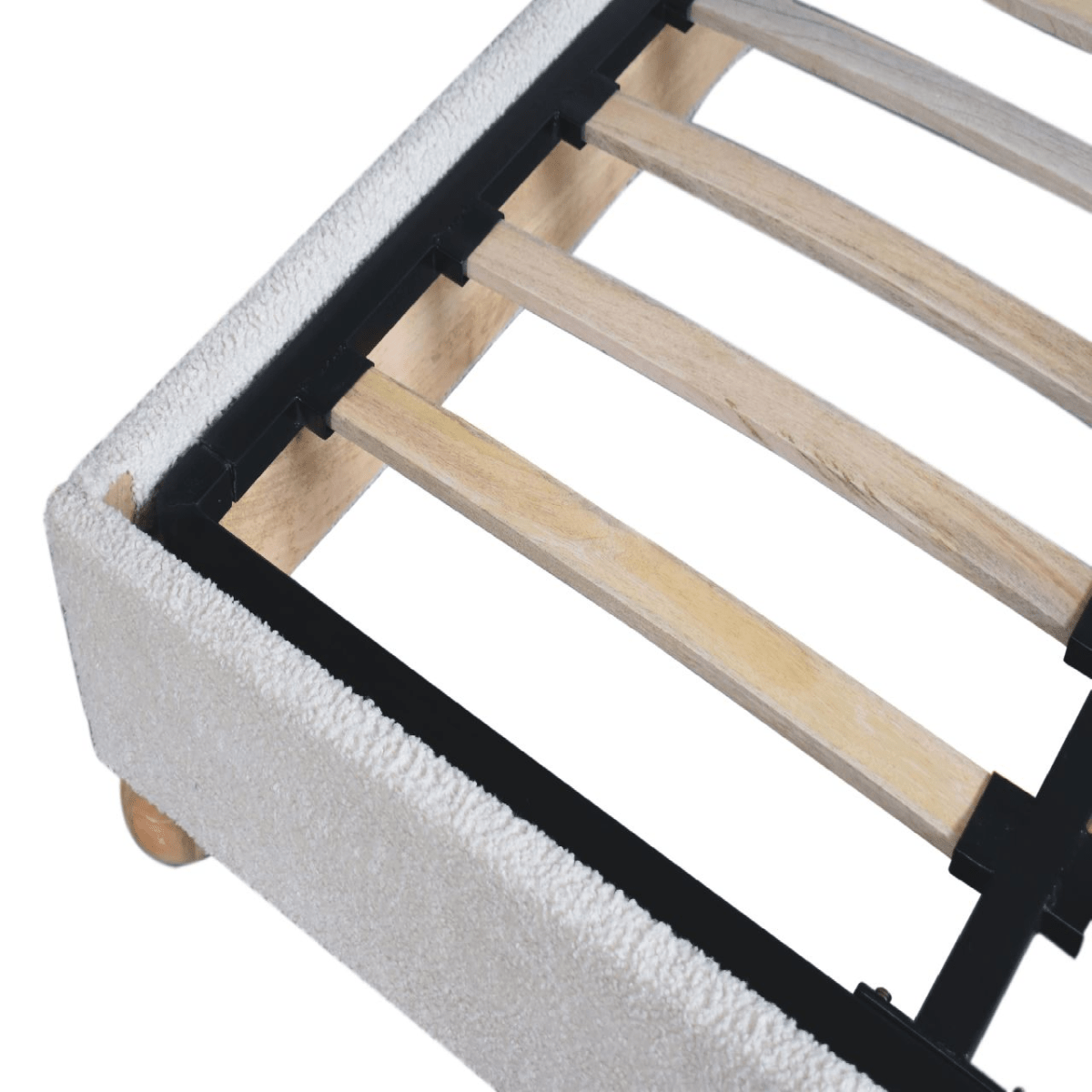 Artisan Furniture Solid Wood Cream Boucle Double Bed | Luxury Home Accessories | Heulog Glow