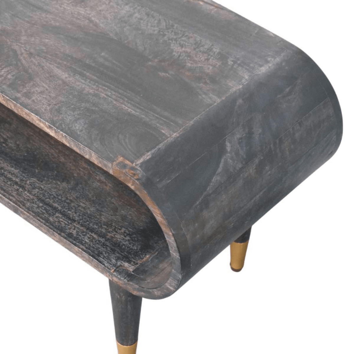 Artisan Furniture Solid Wood Curved Edge Media with Brass Accents, 1 Open Slot, Dark Brown | Luxury Home Accessories | Heulog Glow