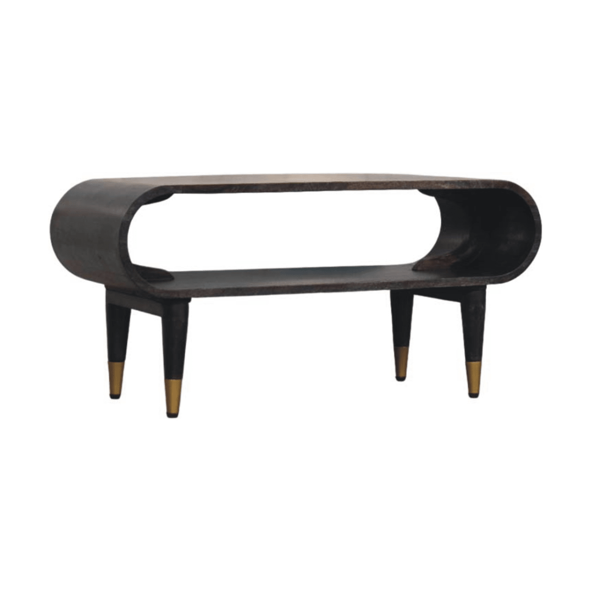 Artisan Furniture Solid Wood Curved Edge Media with Brass Accents, 1 Open Slot, Dark Brown | Luxury Home Accessories | Heulog Glow
