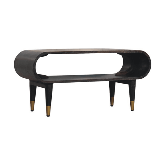 Artisan Furniture Solid Wood Curved Edge Media with Brass Accents, 1 Open Slot, Dark Brown | Luxury Home Accessories | Heulog Glow
