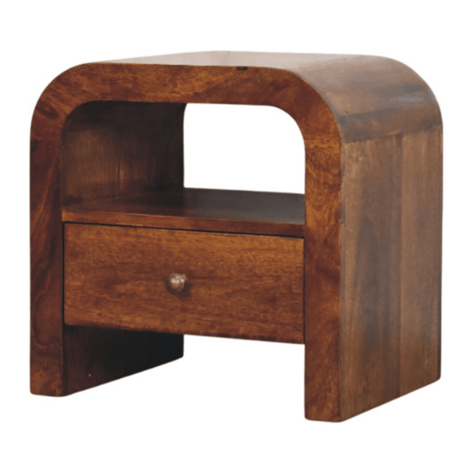 Artisan Furniture Solid Wood Darcy Chestnut Nightstand, 1 Drawer and Open Shelf, Dark Brown | Luxury Home Accessories | Heulog Glow