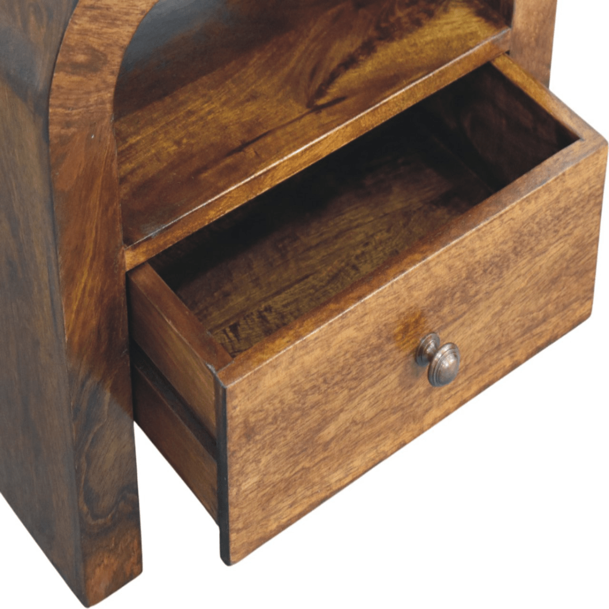 Artisan Furniture Solid Wood Darcy Chestnut Nightstand, 1 Drawer and Open Shelf, Dark Brown | Luxury Home Accessories | Heulog Glow