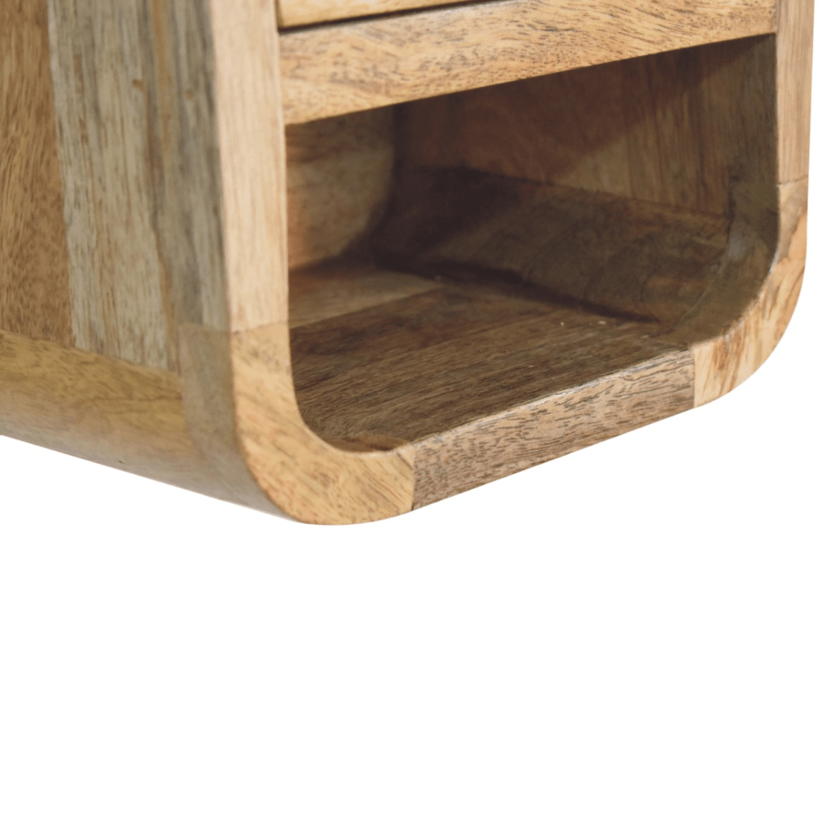 Artisan Furniture Solid Wood Extra Mini Curved Oak-ish Bedside with Open Slot | Luxury Home Accessories | Heulog Glow
