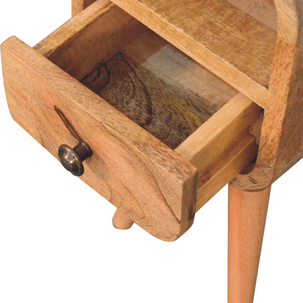 Artisan Furniture Solid Wood Extra Mini Oakish Curve Open Slot Bedside, 1 Drawer, Brown | Luxury Home Accessories | Heulog Glow