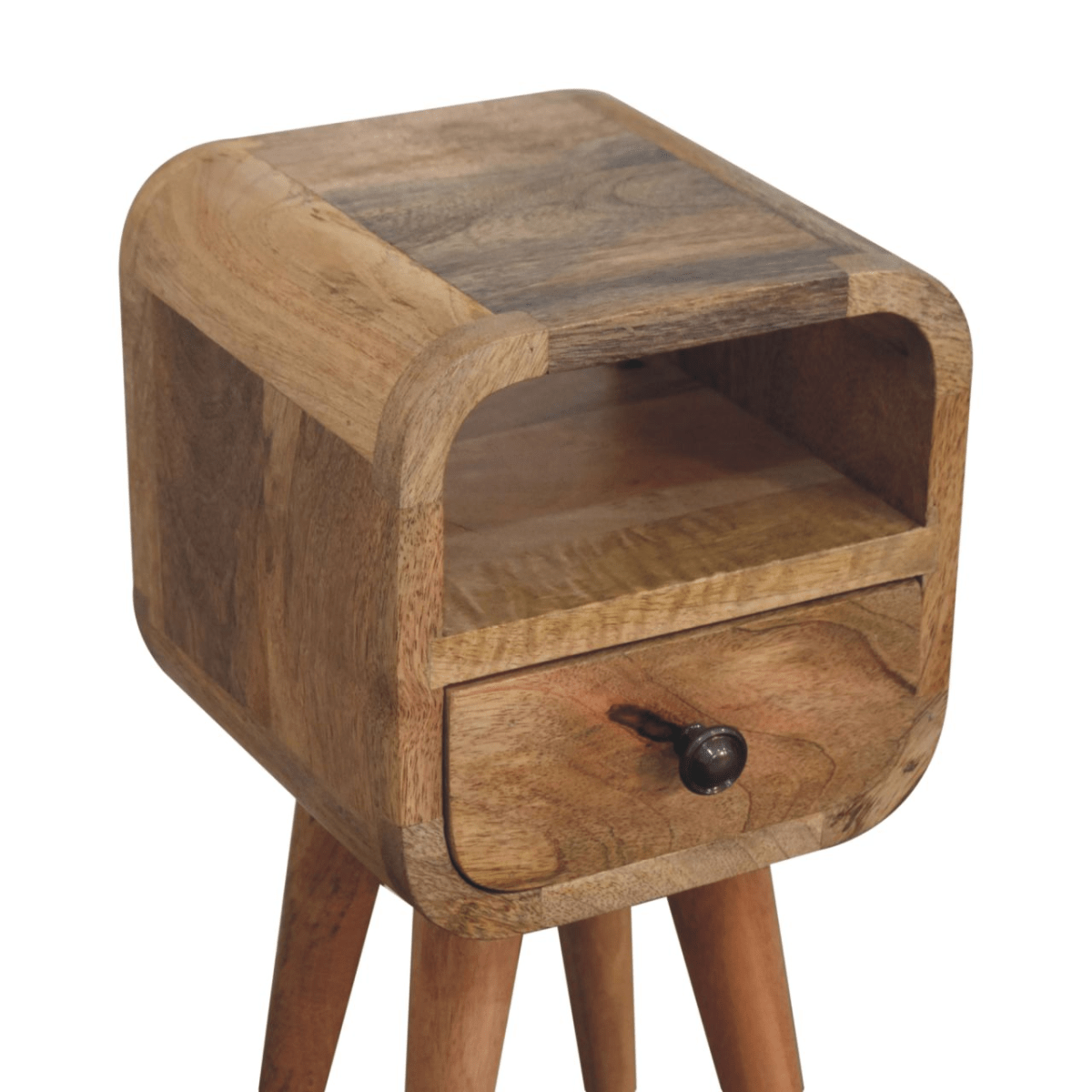 Artisan Furniture Solid Wood Extra Mini Oakish Curve Open Slot Bedside, 1 Drawer, Brown | Luxury Home Accessories | Heulog Glow