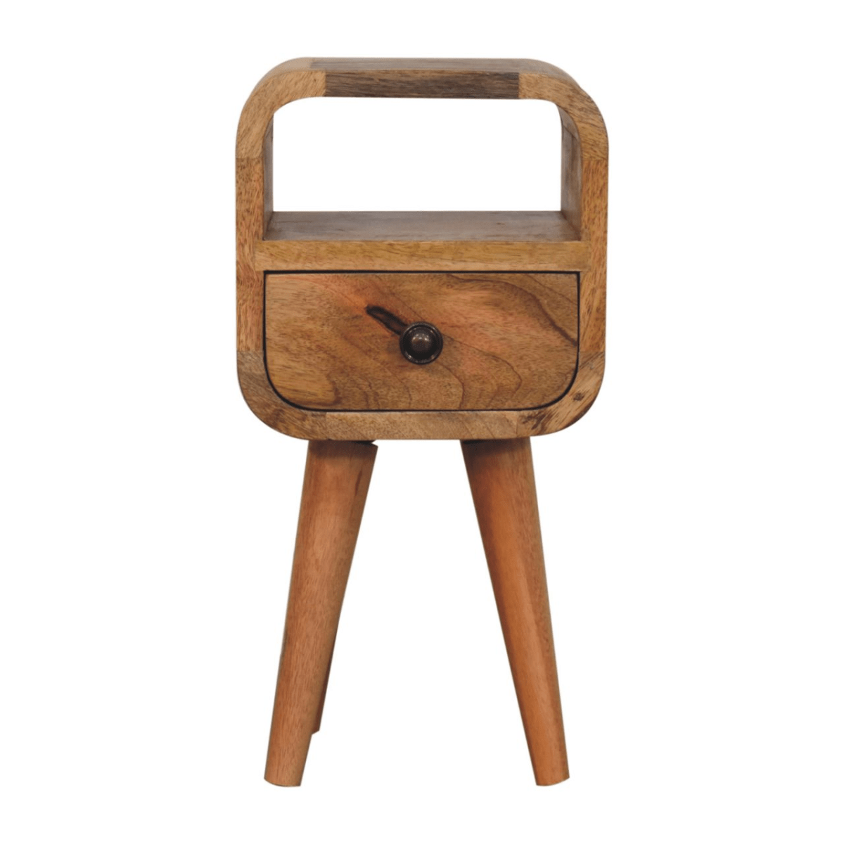 Artisan Furniture Solid Wood Extra Mini Oakish Curve Open Slot Bedside, 1 Drawer, Brown | Luxury Home Accessories | Heulog Glow