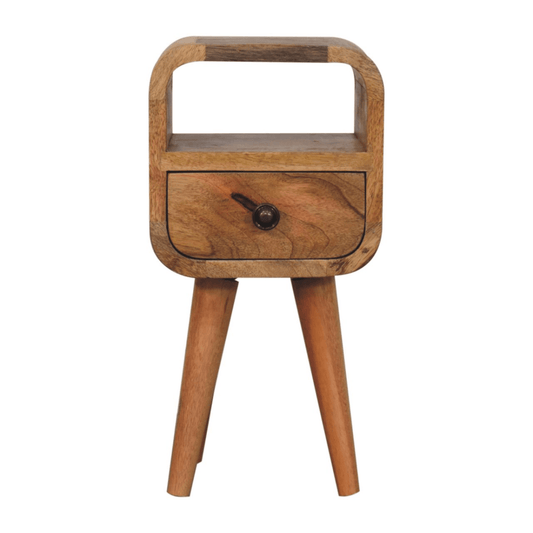 Artisan Furniture Solid Wood Extra Mini Oakish Curve Open Slot Bedside, 1 Drawer, Brown | Luxury Home Accessories | Heulog Glow