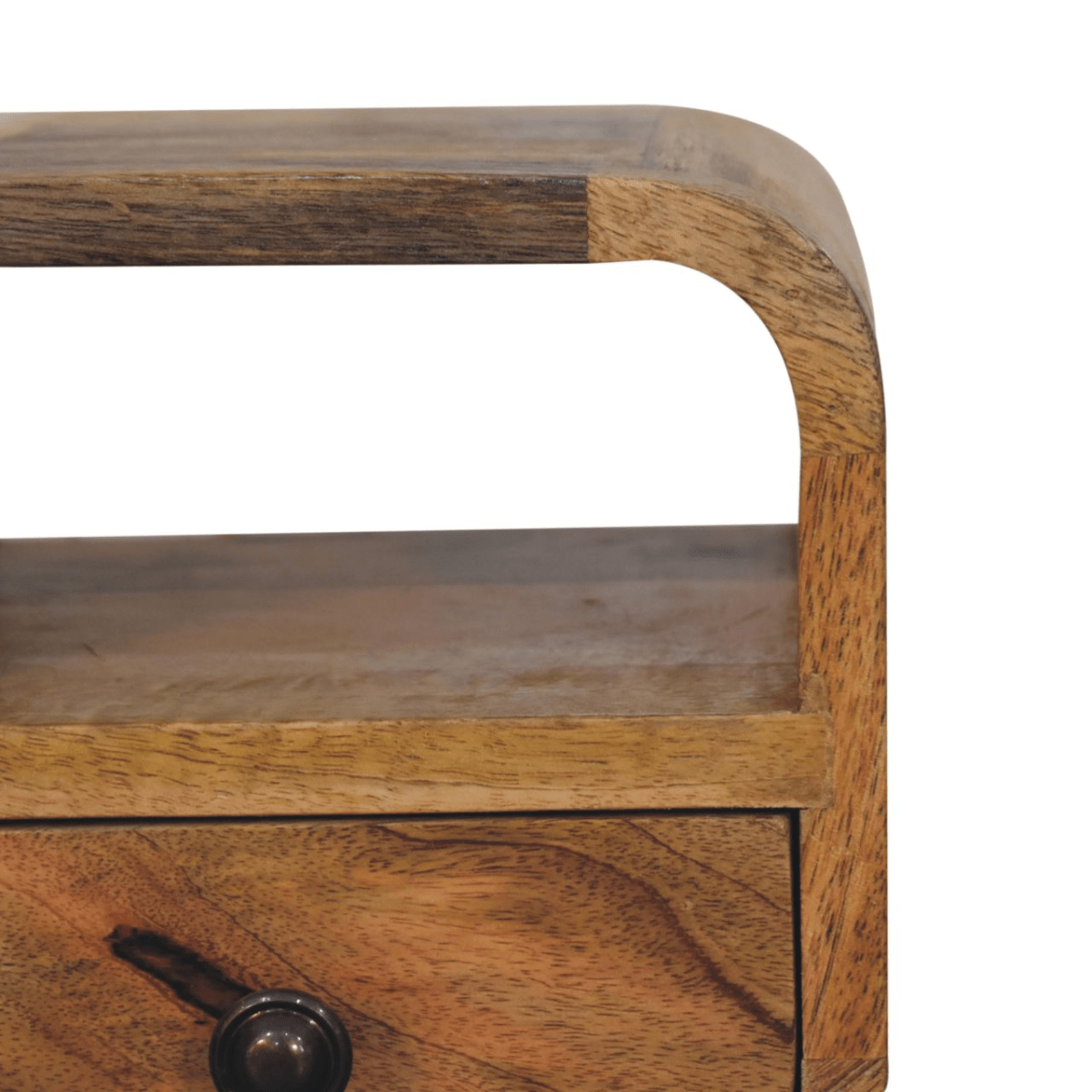 Artisan Furniture Solid Wood Extra Mini Oakish Curve Open Slot Bedside, 1 Drawer, Brown | Luxury Home Accessories | Heulog Glow