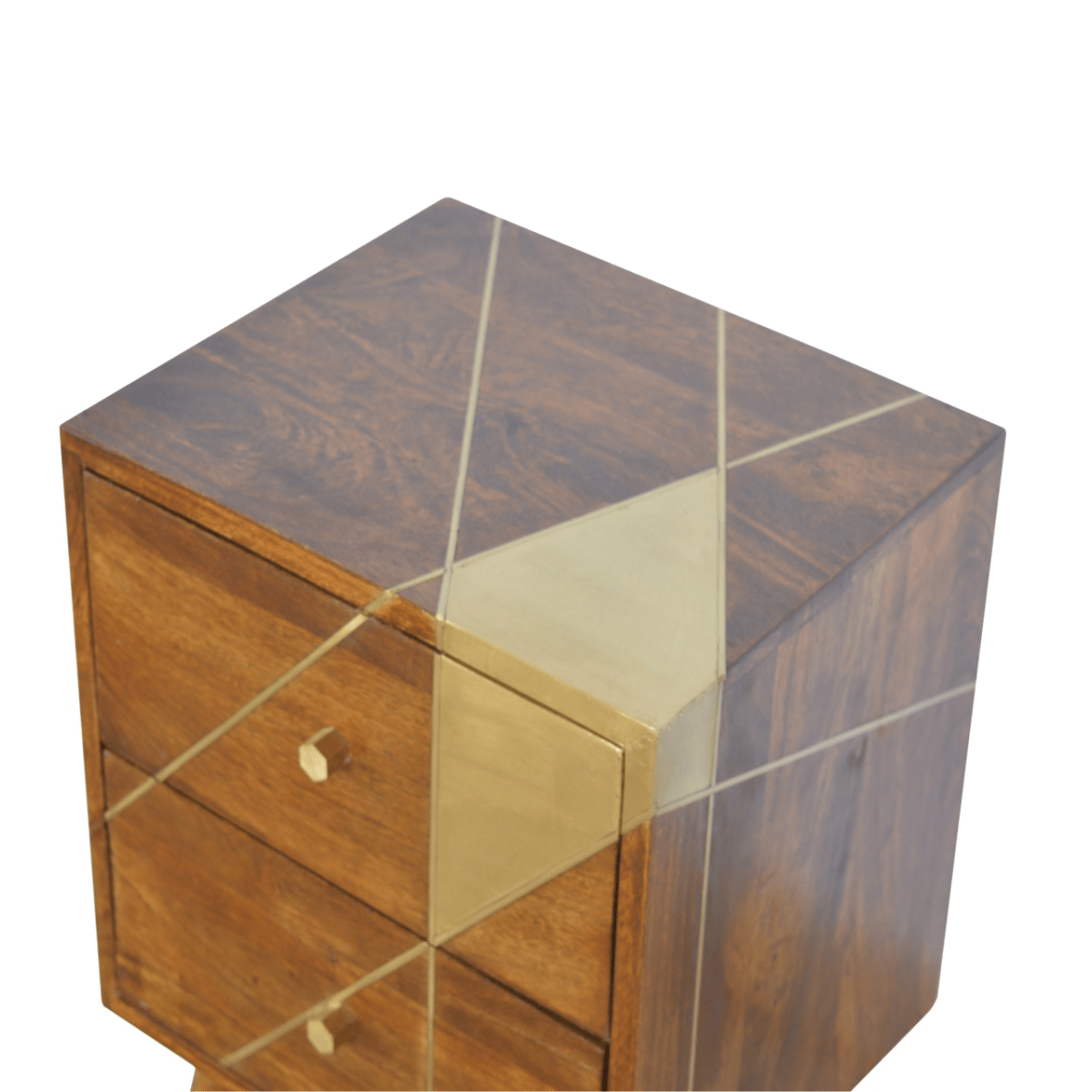 Artisan Furniture Solid Wood Gold Geometric Chestnut Bedside | Luxury Home Accessories | Heulog Glow