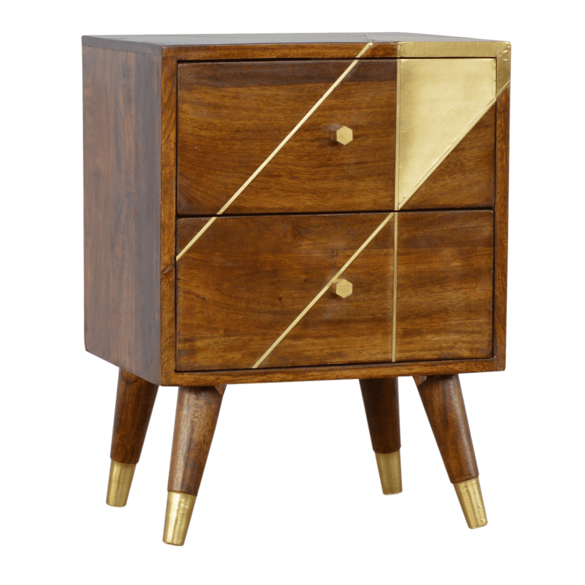 Artisan Furniture Solid Wood Gold Geometric Chestnut Bedside | Luxury Home Accessories | Heulog Glow