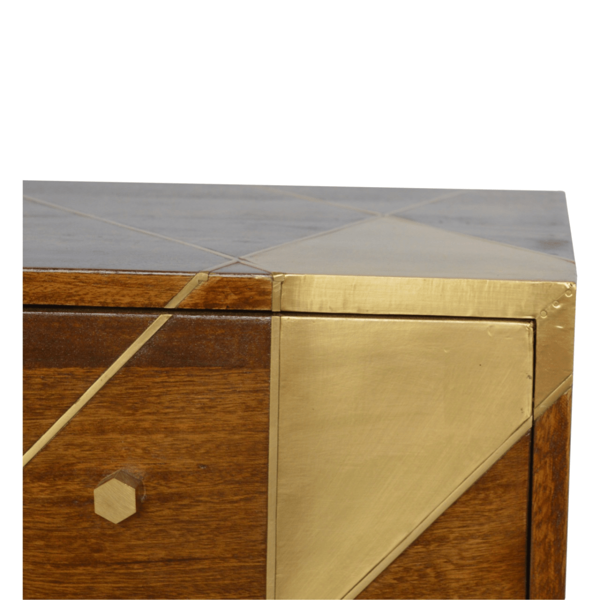 Artisan Furniture Solid Wood Gold Geometric Chestnut Bedside | Luxury Home Accessories | Heulog Glow