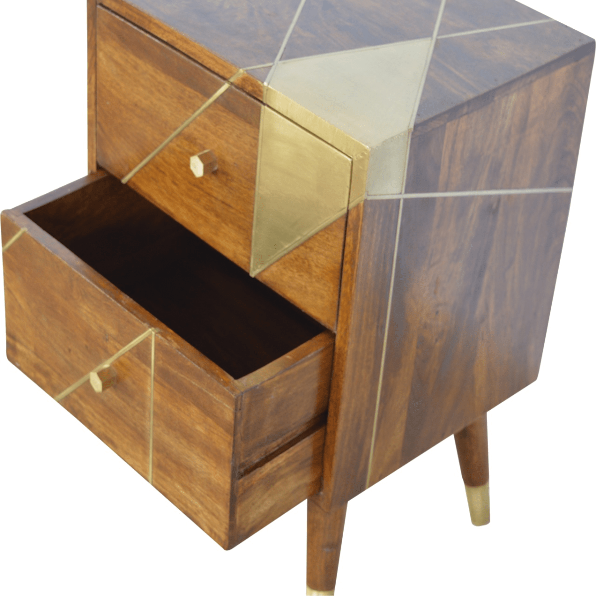 Artisan Furniture Solid Wood Gold Geometric Chestnut Bedside | Luxury Home Accessories | Heulog Glow