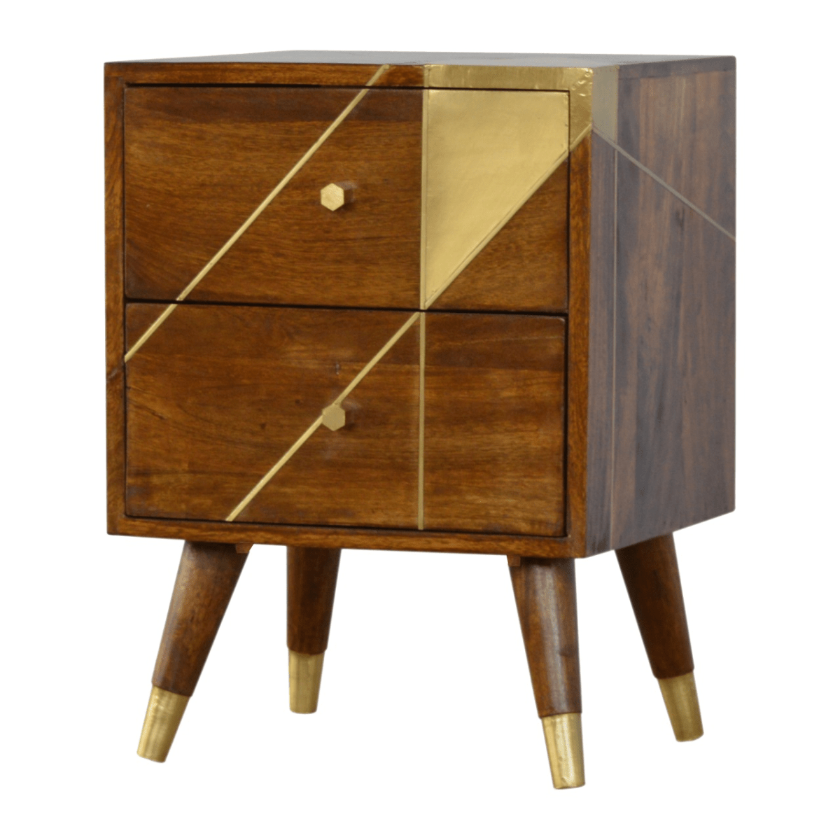 Artisan Furniture Solid Wood Gold Geometric Chestnut Bedside | Luxury Home Accessories | Heulog Glow