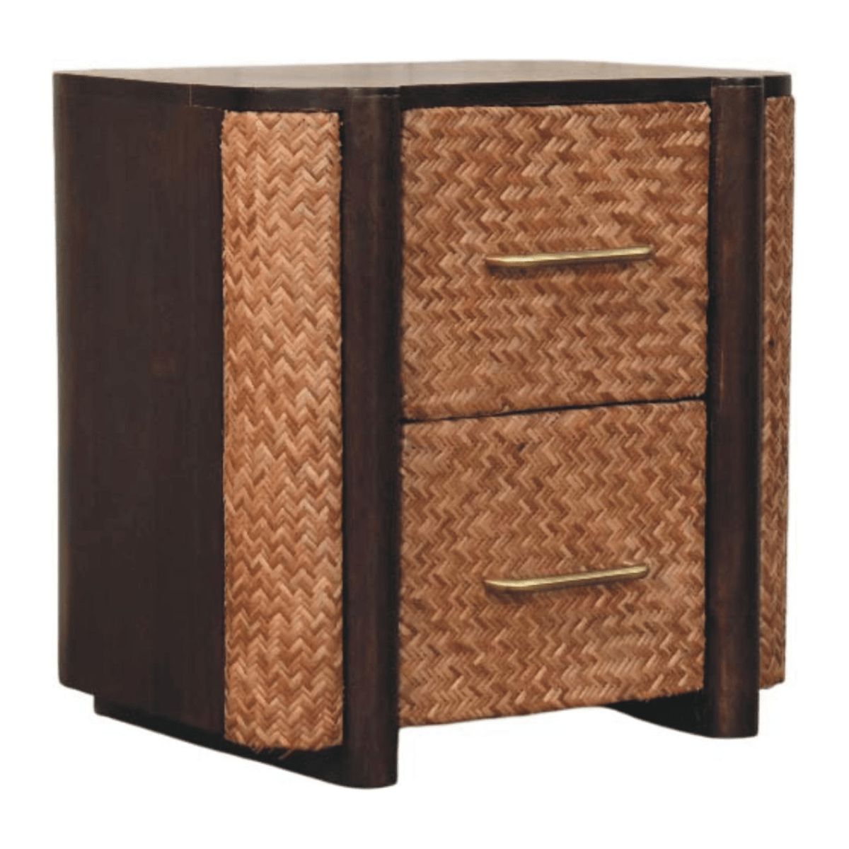 Artisan Furniture Solid Wood Havana Canefront Drawers, 2 Drawers, Dark Brown | Luxury Home Accessories | Heulog Glow