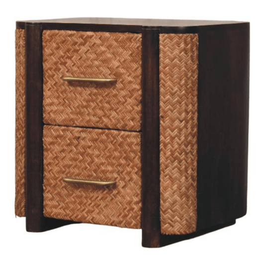 Artisan Furniture Solid Wood Havana Canefront Drawers, 2 Drawers, Dark Brown | Luxury Home Accessories | Heulog Glow