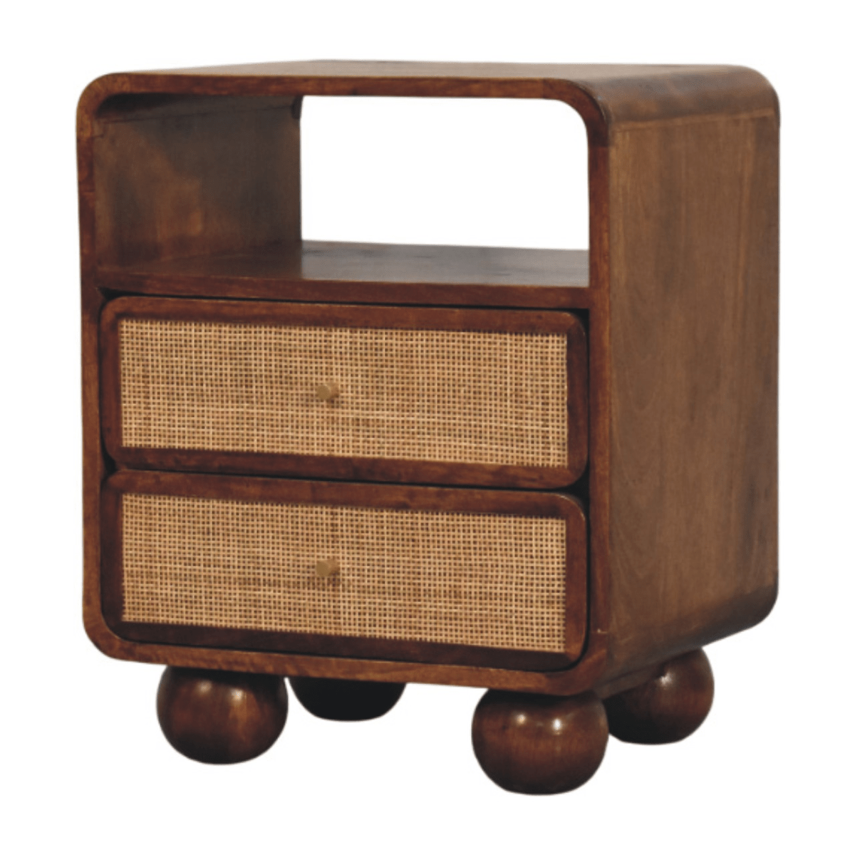 Artisan Furniture Solid Wood Larissa 2 Drawer Chestnut Nightstand, 1 Open Slot, Dark Brown | Luxury Home Accessories | Heulog Glow